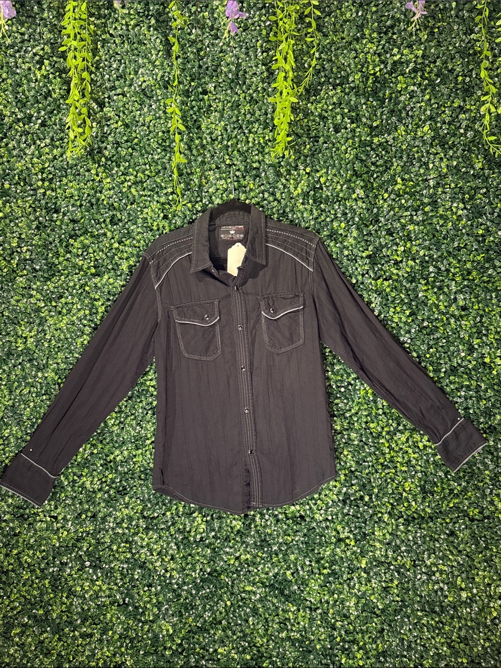 POP ICON CLOTHING Black Button-Down Western Shirt with Contrast Stitching